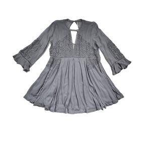 Free People Boho Hippie Festival Gauzy Sheer Crochet Detail Swing Mini Dress